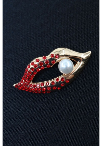 İncili Gold Lips Broş. Yaka İğnesi Dudaklı Broş. Taşlı Tasarım Dudak Broş. Kadın Broş. Dudak Broş. Gold