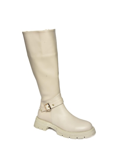 Fox Shoes R518096809 Bej Fermuarlı Alçak Topuklu Kadın Çizme Bej