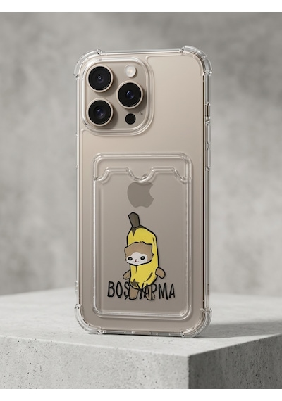 İphone 16 Pro Max Boş Yapma Muz Detaylı Kart Bölmeli Şeffaf Telefon Kılıfı Mh-hs2488-0418