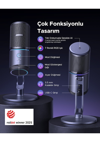 Ugreen Mikrofon 24bit/96khz Işıklı Usb Ses Kontrolü, Yayın, Oyun, Kayıt, Ps5 Kondenser Mikrofon, 35629
