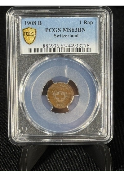 Pcgs Ms63bn Sertifikalı 1908 B İsviçre 1 Rappen Koleksiyonluk Bronz Para