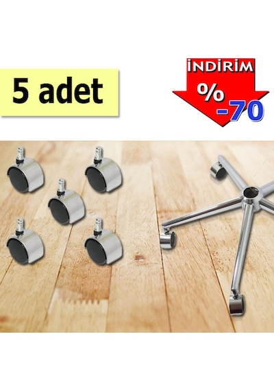 Depolife Koltuk Ayağı Sandalye Tekerleği Ofis Koltuğu Tekerleği 5 Ad Krom (311458804)