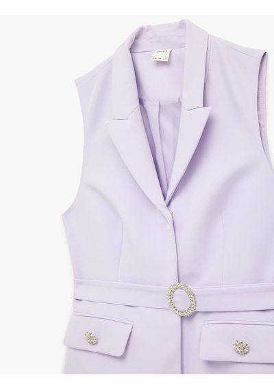 Koton Mücevher Düğmeli Taşlı Kemer Detaylı Uzun Blazer Yelek Lila 6sak20055uw Lila