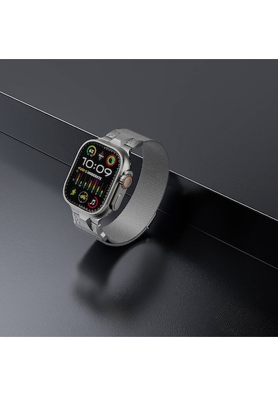 Apple Uyumlu Watch  Ultra 49mm Mkst Krd-107 Metal Hasır Kordon-starlight