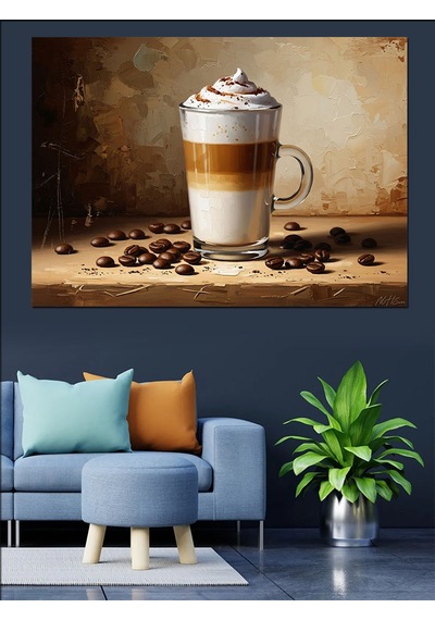 Ahşap Tablo Sütlü Köpüklü Kahve Latte Bardağı