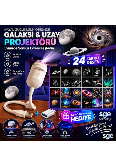 Mighty 10 Siyah Beyaz 14 Renkli Desenli Usb Led Projektör Gece Lambası 360 Derece Ayarlanabilir Esnek Yansıtıcı