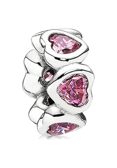 Nur Silver Kırmızı Kalpli Silindir Gümüş Charm Nur-bl00295