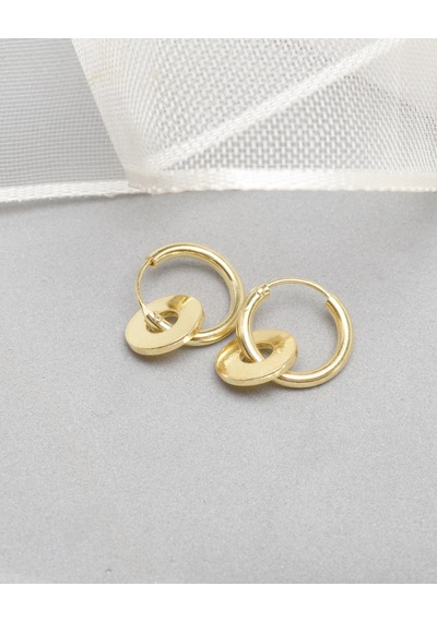 Brezza Lusso Jewelry 18k Serie Oro Sallantılı Halka Kadın Gümüş Küpe 14 Mm