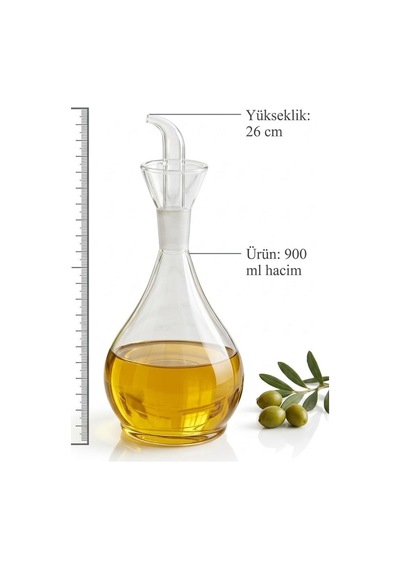 900ml Borosilikat Cam Kulplu Yağdanlık - Estetik Cam Yağlık Şeffaf