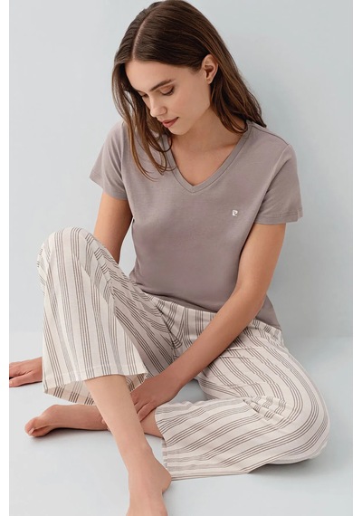 Pierre Cardin 9177 Modal Pamuk Cepli Kısa Kol Kadın Pijama Takımı Vizon