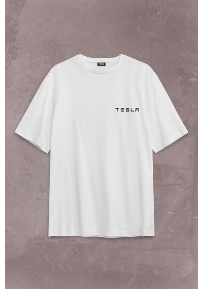 Tesla Motors Nikola Tesla Logo Elon Musk Sırt Ön Baskılı Oversize Tişört Unisex T-shirt 001