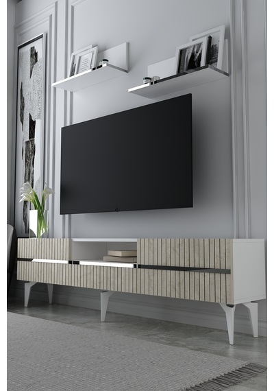 180dhdtrüç5btg Tedy Lazer Pleksi Desenli Raflı Tv Sehpası Ünitesi Beyaz-traverten-gümüş 180dhdtrüç5btg Tedy Lazer Pleksi Desenli Raflı Tv Sehpası Ünitesi Beyaz-traverten-gümüş
