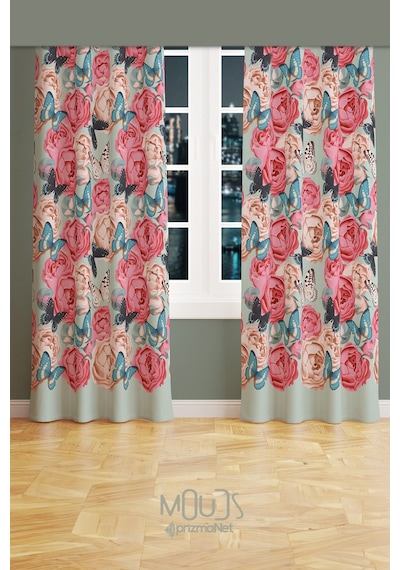 Classic Pattern 3 Desenli Süet Oturma Odası Salon Fon Perde Baskılı Ekstrafor Büzgü 2 Kanat Prd-1039 Çok Renkli