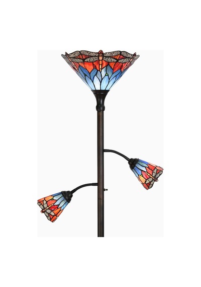 Home London Breeze L30812 El Yapımı Tiffany Vitray 3 Işıklı Ayaklı Lambader 178 Cm Red Blue Diğer