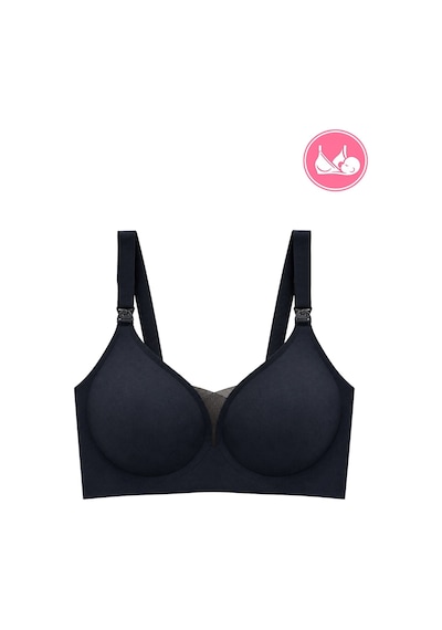 Cottonill Seamless Bra - Nuvia Siyah Lazer Kesim Klipsli Önden Açılabilir Rib Dokulu Dikişsiz Emzirme Sütyeni