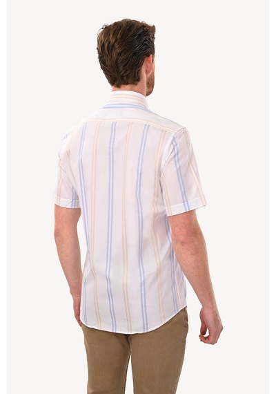 Erkek Beyaz Kısa Kol Çizgili Slim Fit Gömlek