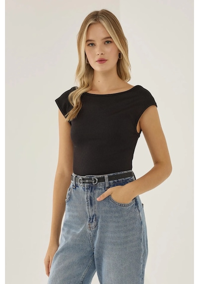 Hiccup Sırtı Açık Crop Top Siyah