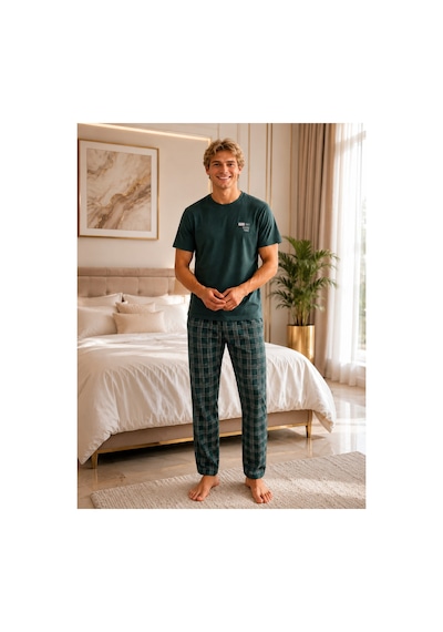 Pijamask Erkek Pamuklu Kısa Kollu Pijama Takımı Ekose Alt Rahat Kalıp Yazlık Ev Giyim Yeşil Pijamask Erkek Pamuklu Kısa Kollu Pijama Takımı Ekose Alt Rahat Kalıp Yazlık Ev Giyim Yeşil
