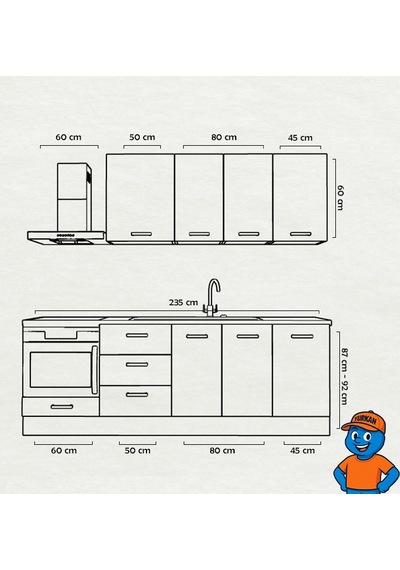 235 Cm Mutfak Dolabı Mdf Kapak Tezgah Dahil Yrkn235 99 Siyah