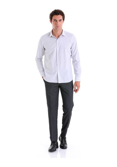 Hatemoğlu Gri Ç. Comfort Fit Çizgili Pamuklu Slim Yaka Uzun Kollu Casual Gömlek Gri