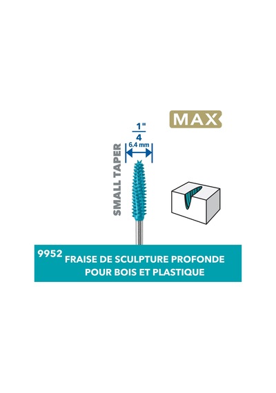 Dremel Max High Performance Power Carving Bit 9952 , Paslanmaz Çelik Malzeme, 6,35 Mm Genişliğinde "koni" Ahşap, Plastik, Eva Köpük Ve Kauçukta Derin Delikler Açmak İçin. Dremel Max Life'ın Bir