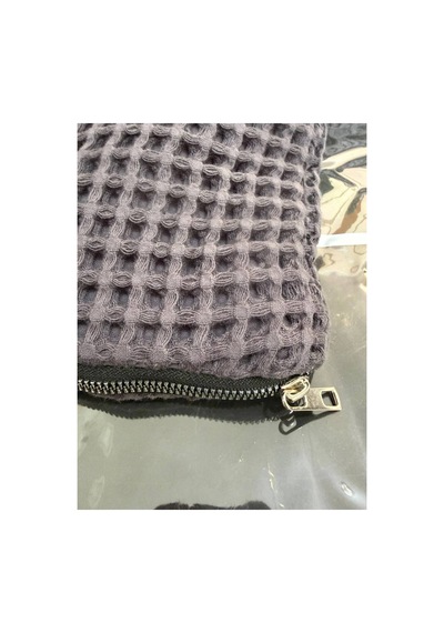 Fermuarlı Waffle Makyaj Temizleme Çantası + 2'li Yıkanabilir %100 Pamuk Ped Seti Mor