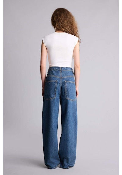 Defacto Baggy Fıt Yüksek Bel Düz Paça Uzun Jean Pantolon H1165ax26smnm34 Mavi-nm34