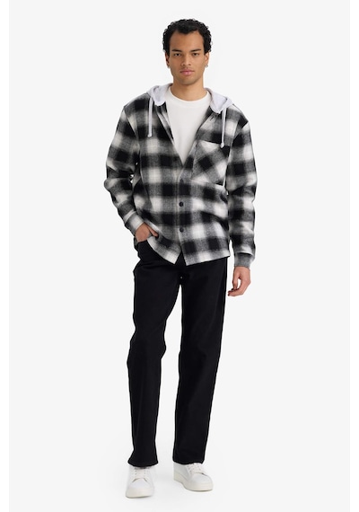 Defacto Relax Fit Kapüşonlu Flanel Uzun Kollu Gömlek G4317ax25aubk81 Siyah-bk81