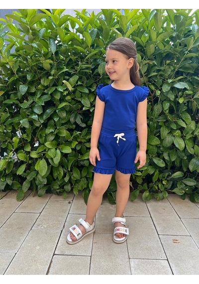 My Kids Wear Fırfırlı Kız Çocuk Şort Takım Lacivert