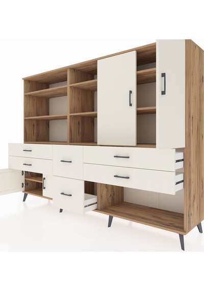 Hyperion Dolap 10 Raflı 6 Çekmeceli 4 Kapaklı 220x44x163 Çam-ayta Çam-aytaşı