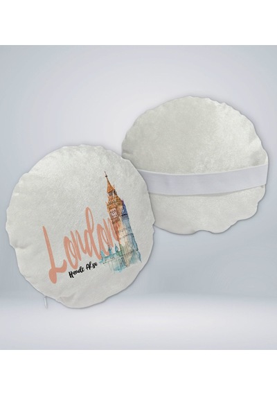 Bk Gift Kişiye Özel İsimli London Tasarımlı Yuvarlak Araç Koltuk Yastığı-2
