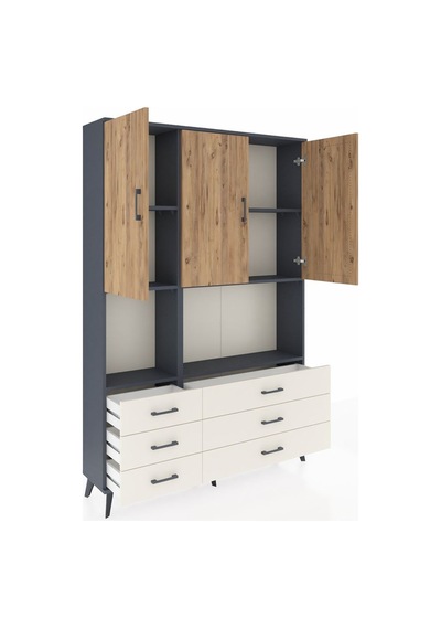 Arges Dolap 6 Raflı 6 Çekmeceli 3 Kapaklı 132x30x195 Antrasit... Antrasit