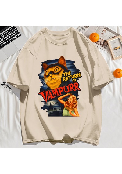 Startmore Y2k Vintage Tişört Tee Büyük Bir Kedi Ve Dişleri Baskıla Haki