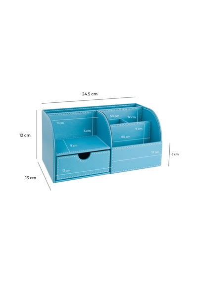 Masaüstü Düzenleyici,kalemlik,kumandalık,küpbloknotluk,tabletlik,kitaplık,6 Gözlü,çekmeceli,desktop Organizer,vegan,24,5 13 12 Turkuaz