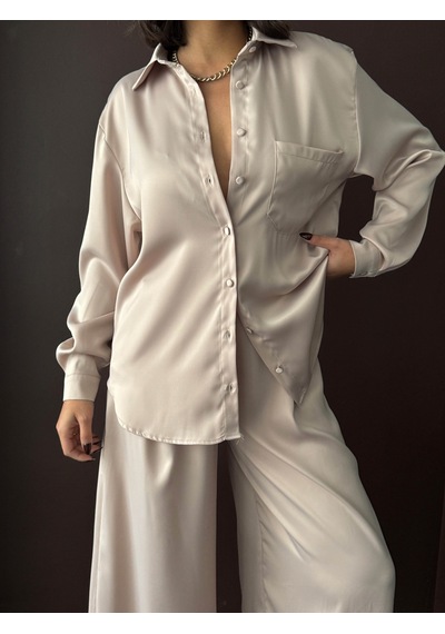 Verymoda Saten Gömlek - F2062 Taş