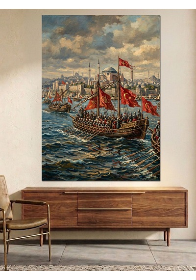 Osmanlı Kadırgası Ve Deniz Savaşı Dekoratif Kanvas - Mdf Ahşap Tablo Çok Renkli