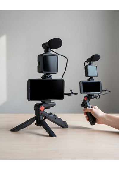 Telefon Tutucu Mini Tripod Mikrofonlu Vlog Video Çekim Standart