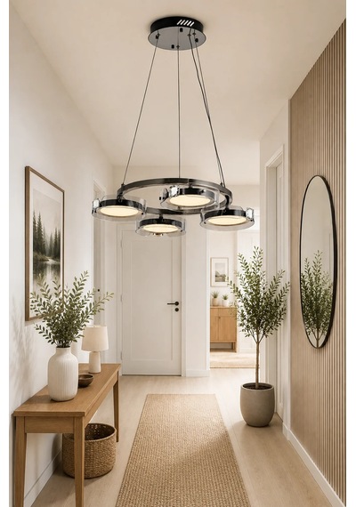 4'lü Modern Premium 3 Renkli Ledli Sarkıt Avizesi Platin Salon Mutfak Oturma Odası Modelleri 114w Siyah