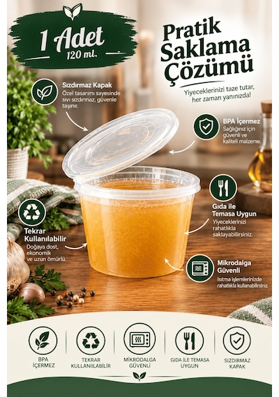 120 Ml Sızdırmaz Mini Saklama Kabı Sosluk Buzluk Kabı Mıt1367 Şeffaf