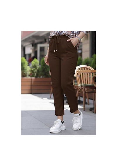 Unika Boutique Kadın Havuç Kesim Bilek Boy Beli Lastikli Kumaş Pantolon Kilo Basen Ölçü İkinci Resim Geçiniz kahve