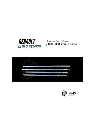 Renault Clio 2 Symbol Krom Cam Çıtası 4 Prç.1998-2005 P. Çelik