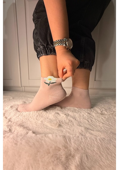 Ozzy Socks 3 Çift Kadın Taş Detaylı Dikişsiz & Takviyeli Patik Çorap Kahverengi