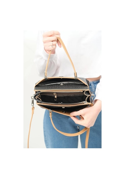 Just Polo 5 Bölmeli Şık El & Omuz Çantası Shoulder Bag Ebat : 22 X 25 Cm Siyah - Camel