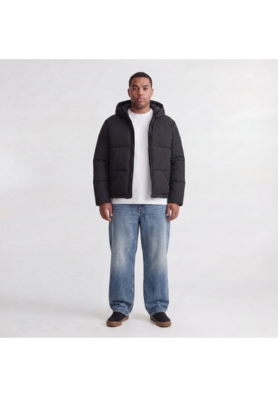 Jack & Jones Büyük Beden Ayarlanabilir Bagcikli Kapüsonlu Puffer Ceket - Galaxy - 12303958 Siyah