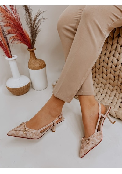 Ervanın Butiği Bej Leopar (Moss) Toka Detay Kadın Stiletto Leopar