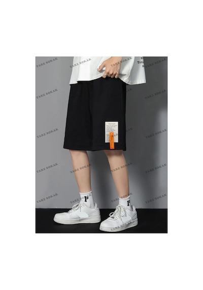 Tarzsokak Y2k Unisex Yaz Şort Bermuda Harajuka Anime Retro Kod-11612 Siyah