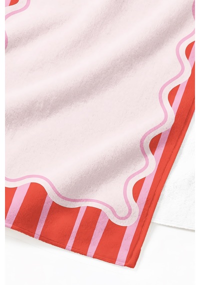Çizgili Dalga Motifli Pembe Kırmızı Plaj Havlusu - Modern Şeker Tonlu Hızlı Kuruyan Mikrofiber Havlu Çok Renkli