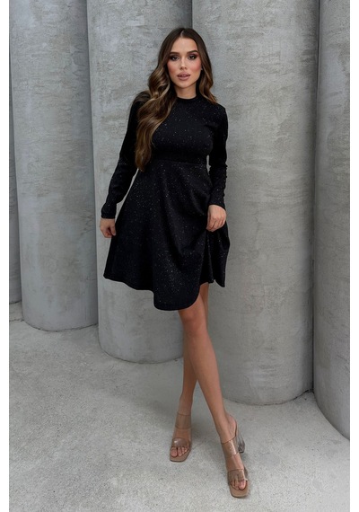 Lesa Wear Yumuşacık Likralı Simli Mini Gece Elbisesi Siyah