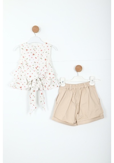 Xo Kids Kız Çocuk Şort Takım 2-5 Yaş 5906 Bej