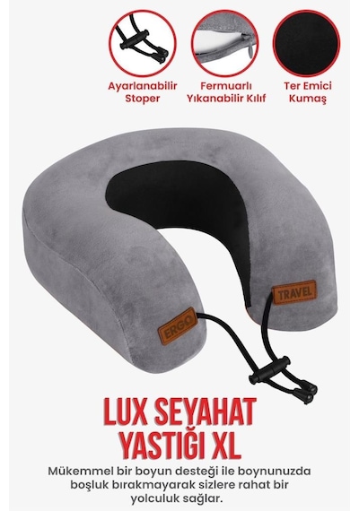 Viscofoam Lux Ortopedik Seyahat Yastığı Visco Boyun Destekli Seyahat Yastığı - Gri| Ergo Travel